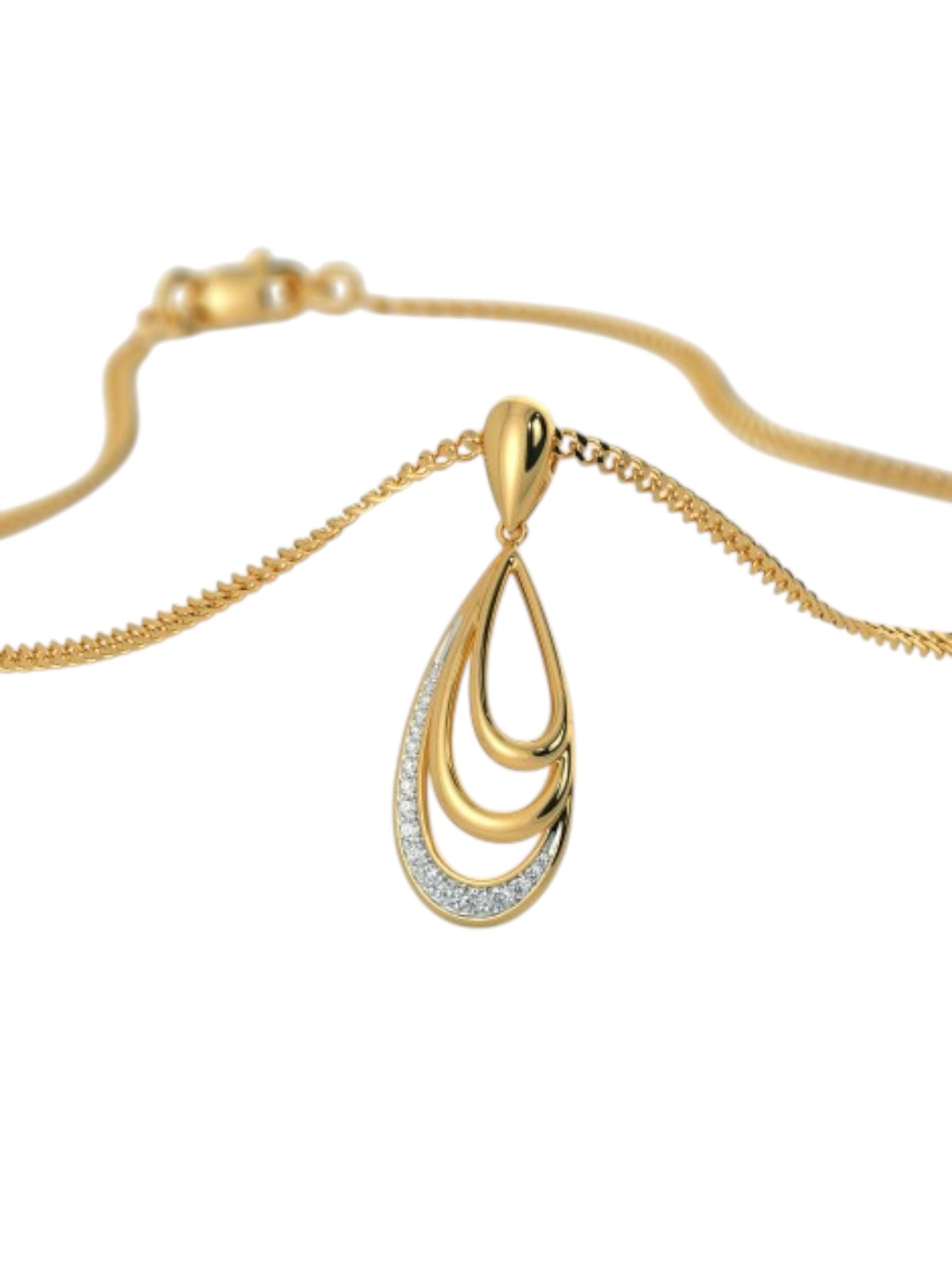 925 Sterling Silver Elegant Design CZ Stones Gold Plated Pendant With Chain For Women By Kesardeep